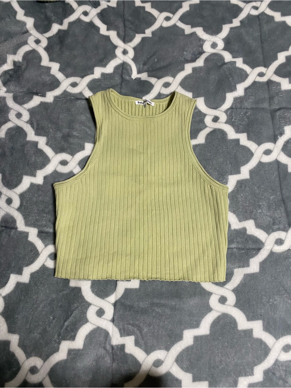 Reformation rib knit crop top green SZ XS